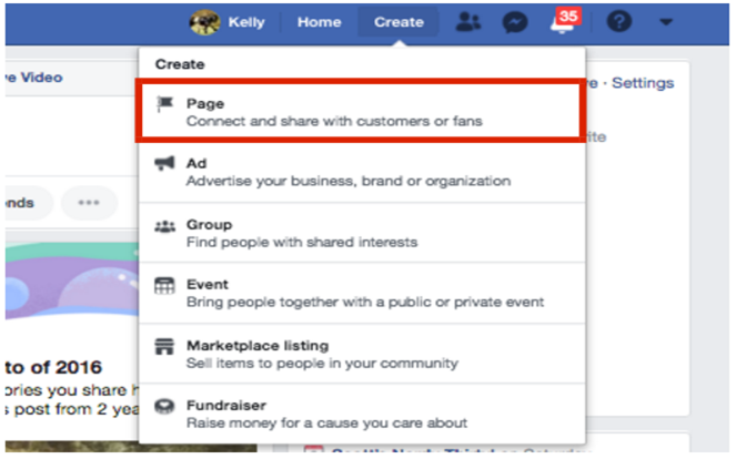 "Create Page" Instructions for Facebook Business Page